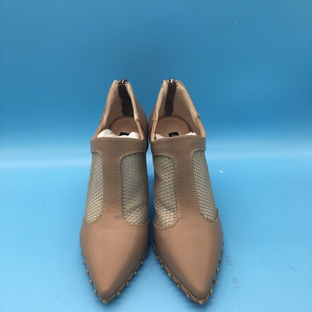 Brown Women Mid Heel Booties Pumps Pointed Toe Ankle Boots Shoes